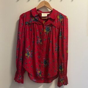 Maeve Red Floral Button-Down Blouse